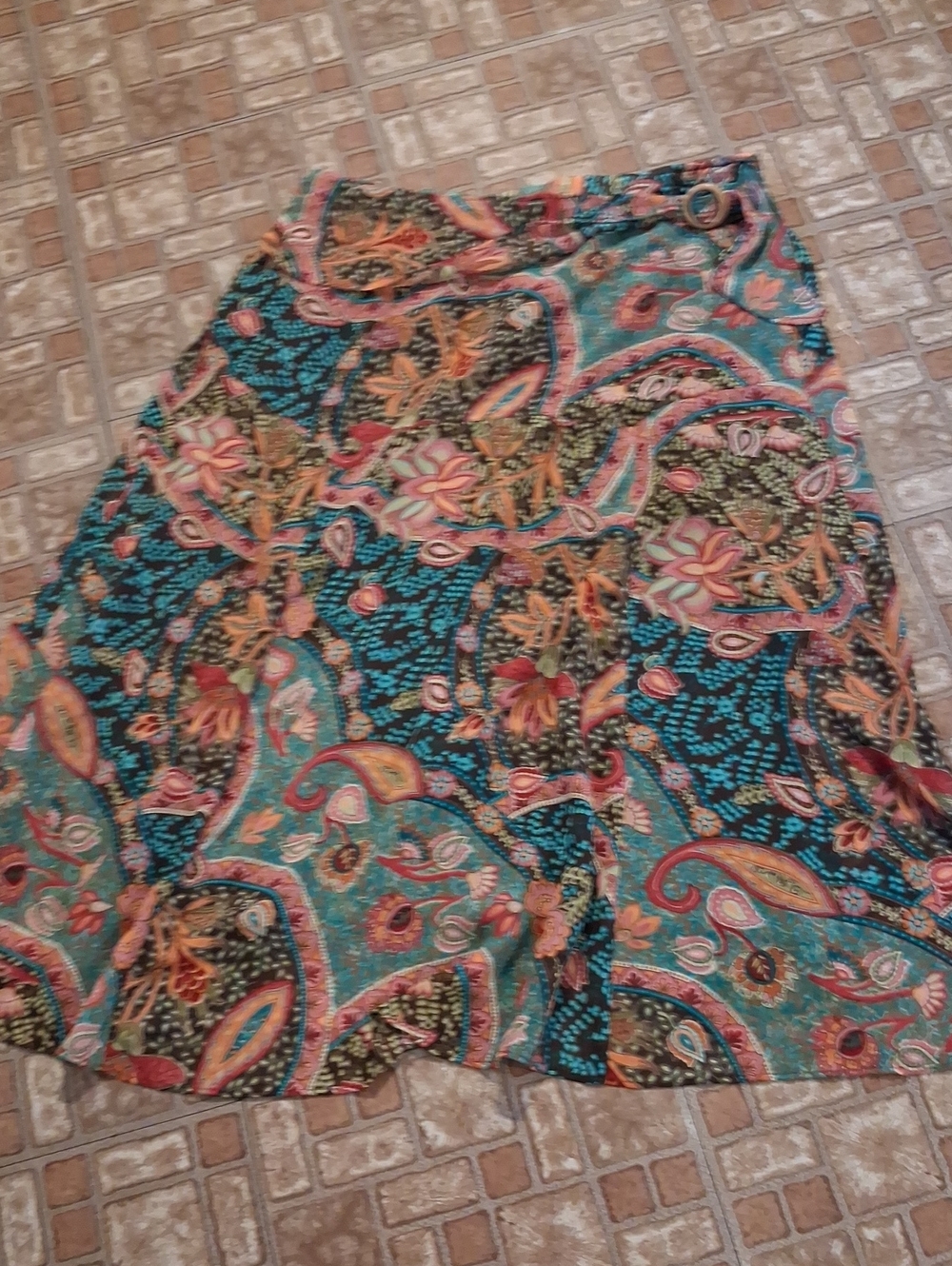 A-Line Paisley Floral Skirt in Teal and Coral Size 16